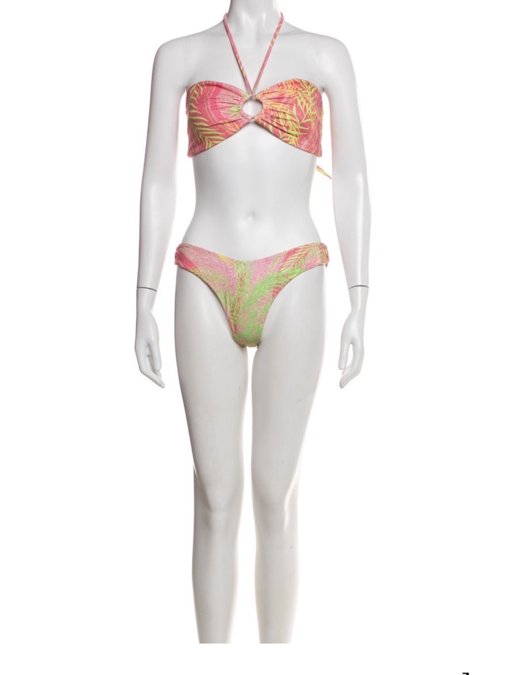 Retrofete Pink & Green Halter Ring Bandeau Bikini - Women Swim